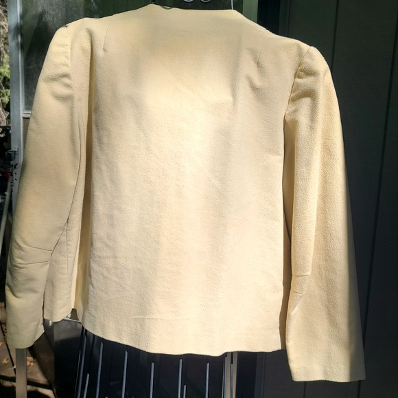 Vintage handmade floral embroidery tan/camel suit jacket lined szS/M - Picture 7 of 10